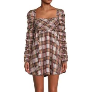 Saylor Yulia Long Sleeve Plaid Mini Dress- size L